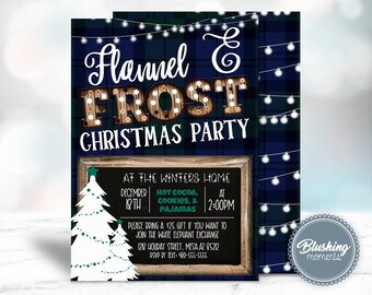 EDITABLE Christmas Party Invitation, Flannel and Frost Holiday Party, Christmas Pajama Party, Buffalo Plaid Invitation, Printable Invitation