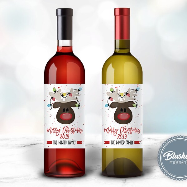 Merry Christmas Wine Labels - Etsy