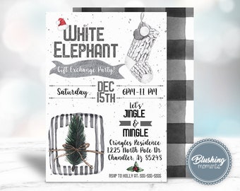 White Elephant Christmas Invitation, Printable Christmas Invitations, White Elephant Party Invite, Instant Download, Self Editable, Templett