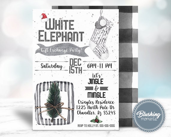 White Elephant Christmas Invitation, Printable Christmas Invitations, White Elephant Party Invite, Instant Download, Self Editable, Templett