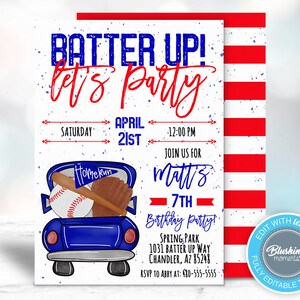 Baseball Birthday Invitation, Sports Birthday Party, Batter Up Invites, Baseball Invitations, Editable Template, Printable, Instant Download