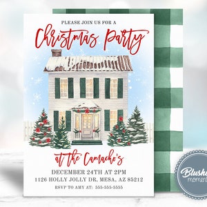 CHRISTMAS INVITATIONS-Editable Holiday Party Invite template-Buffalo Plaid-Favorite Things Gift Exchange-Company Party-Printable or Digital