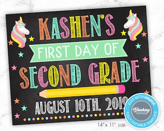 EDITABLE First Day of School Sign, Printable Back to School Sign, Unicorn Sign, ANY GRADE, Digital Or Printed, 1st Day, Chalkboard Sign