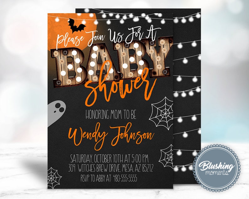 EDITABLE Halloween Baby Shower Invitation Fall Baby Shower Invite Halloween Gender Reveal Halloween Party Invitation