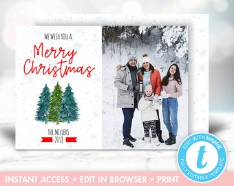 EDITABLE Merry Christmas Photo Cards, Printable Holiday Card, Plaid Rustic Family Photo Card, Instant Download, Blushing Moments
