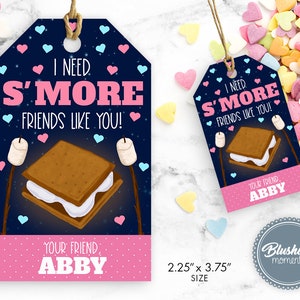 S&#39;MORE Valentinstag Tags, druckbare Valentinstag, Klassenzimmer Schullehrer, Smore Party Favor Kit, bearbeitbarer Geschenkanhänger mit sofortigem Zugriff