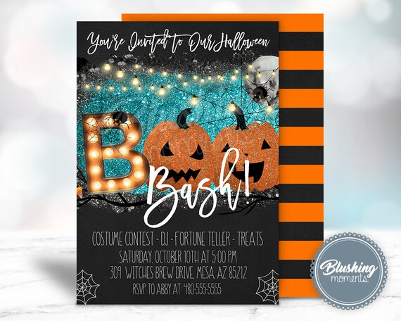 EDITABLE Halloween Party Invitation, Pumpkin Invitations, Halloween Birthday Invite, Boos and Booze, Boo Bash, Costume Party, Printable