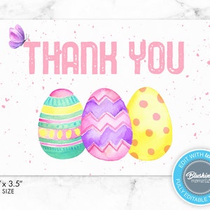 Biglietto di ringraziamento di Pasqua, Biglietto di ringraziamento stampabile, Nota di ringraziamento dell'uovo di Pasqua, Invito di Pasqua, Modello modificabile, Download istantaneo