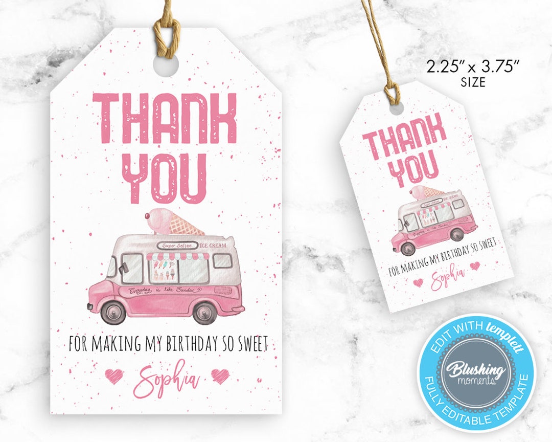 EDITABLE Ice Cream Thank You Tags, Ice Cream Truck Favor Tag, Ice Cream ...