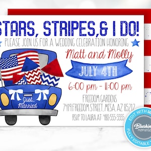 4th of July Invitations, Fourth of July Wedding Invitation, Summer Invites, BBQ Invitation, Picnic Invites, Editable Template, Printable