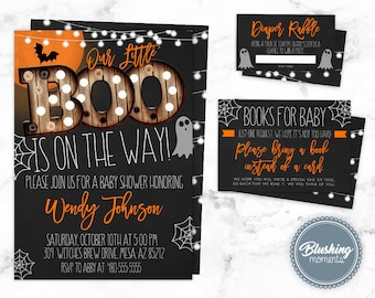 EDITABLE Halloween Baby Shower Invitation Set, Fall Baby Shower Invite, Halloween Gender Reveal, Halloween Party Invitation, Printable