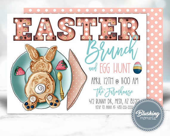 Easter Brunch Invitation, Pancake Easter Bunny Invite, Easter Egg Hunt, Editable and Printable Template with Instant Access