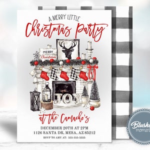 CHRISTMAS INVITATIONS-Editable Holiday Party Invite template-Buffalo Plaid-Favorite Things Gift Exchange-Company Party-Printable or Digital