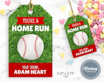 Baseball Valentine's Day Tags, Printable Valentine, Classroom School Teacher, You're a Home Run Party Favor, Editable Instant Download