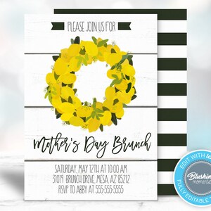 Mother&#39;s Day Invitation, Brunch Invitation, Spring Invitations, Farmhouse Wreath, Church Invite, Editable Template, Printable Invitation