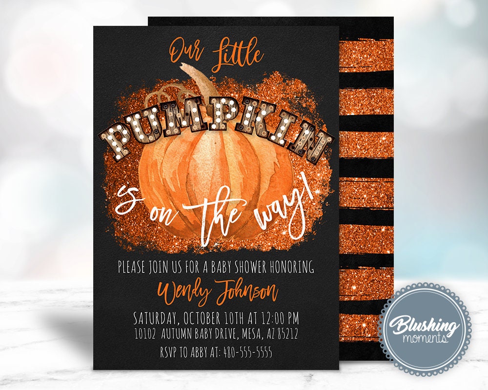 EDITABLE Fall Baby Shower Invitation, Halloween Baby Shower Invite, Halloween Gender Reveal, Our Little Pumpkin Invitation, Printable