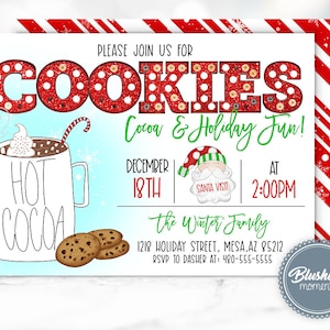 Christmas Cookie Invitation, Hot Cocoa, Christmas Birthday Invitations, Santa Visit, Cookie Exchange Party, Printable & Editable Invitation