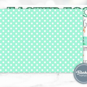 May include: A light green background with a white polka dot pattern. The background is a digital image and is suitable for use as a digital paper or background for a digital craft project.