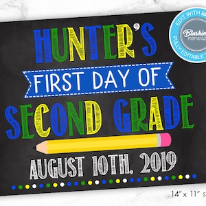 EDITABLE First Day of School Sign, Printable Back to School Sign, ANY GRADE, Digital Or Printed, 1st Day, Chalkboard Sign, Instant Download