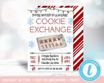 Christmas Cookie Exchange Invitation Printable, Christmas Party Invitations, Cookie Exchange Party, Instant Download, Editable, Templett