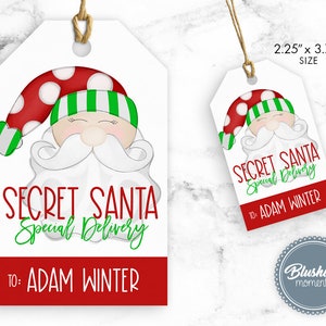 SECRET SANTA TAGS-Printable Christmas Secret Santa Claus Special Delivery Gift Exchange Printable Gift Tag-Christmas Party Favor-Editable