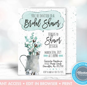 Editable Rustic Bridal Shower Invitation, Mason Jar Invitations, Country Bridal Shower Invite, Printable, Instant Download