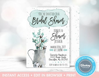 Editable Rustic Bridal Shower Invitation, Mason Jar Invitations, Country Bridal Shower Invite, Printable, Instant Download