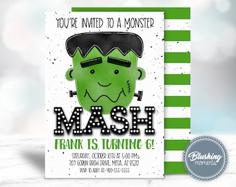 EDITABLE Monster Mash Halloween Birthday Invitation, Halloween Party Invitation for Kids, Frankenstein, Costume Party, Instant Download