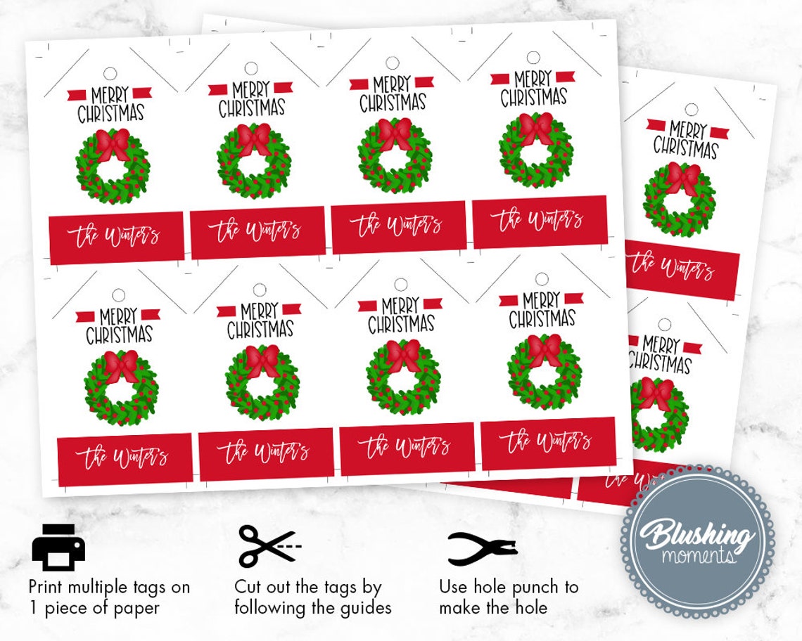 EDITABLE Christmas Hang Tags Christmas Wreath Gift Tag Thank - Etsy