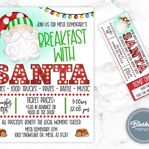 EDITIERBARE Frühstück mit Santa Flyer & Weihnachtstickets, Santa Einladung, Kinder Weihnachtsfeier, Schulflyer, PTO School Fundraiser