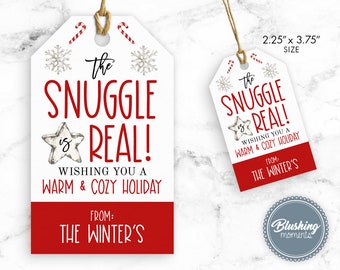 Christmas Gift Tags-The Snuggle is Real-Secret Santa-White Elephant Gift-Office or Teacher Tags, Blanket Mitten Tag-Editable Template