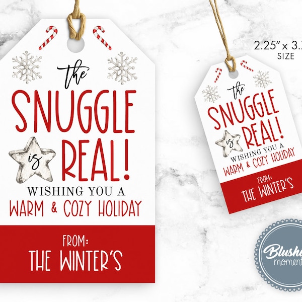 Christmas Gift Tags-The Snuggle is Real-Secret Santa-White Elephant Gift-Office or Teacher Tags, Blanket Mitten Tag-Editable Template