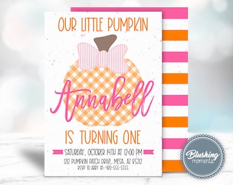 EDITABLE Fall Birthday Invitation, Our Little Pumpkin, First BIrthday Invitations for Girls, Pumpkin Birthday Party, Instant Download