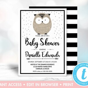 Owl Baby Shower Invitation, Woodland Baby Shower Invitation, Gender Neutral Baby Shower Invitation, Instant Download, Printable Invitation