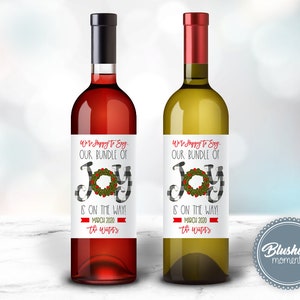 EDITABLE Wine Label Christmas Pregnancy Announcement , Printable Wine Label, Bundle of Joy Is On The Way, Pregnancy Reveal Gift, DIY