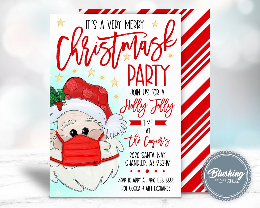 CHRISTMAS PARTY INVITATIONS-Holiday Invites-Christmask Santa | Etsy