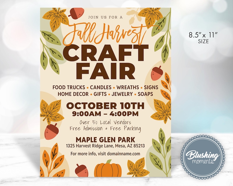 Fall Harvest Craft Fair Flyer Template, Autumn Festival Event Poster ...
