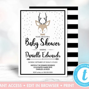 Woodland Baby Shower Invitation, Deer Baby Shower Invitation, Forest Animals Baby Shower Invitation, Gender Neutral, Instant Download, Boy