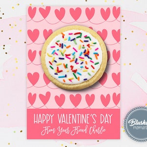 Cookie Card Valentine Template Printable DIY-Editable Mini Cookie Cards- Valentine&#39;s Day Cookie Tags-Classroom School Teacher-Instant Access