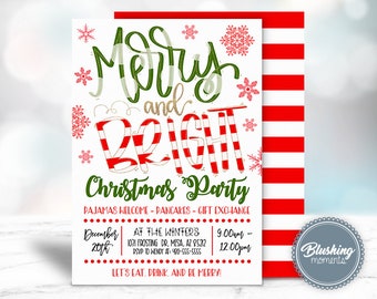 EDITABLE Christmas Party Invitation, Merry and Bright Invite, Christmas Pajama Party, Work Party, Holiday Invites, Printable Invitation
