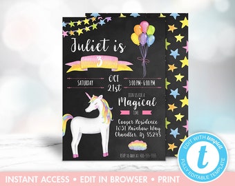 Unicorn Birthday Invitation, Unicorn Invitation, Magical Invitation, Rainbow Unicorn Birthday Invitation. Magical Unicorn, Printable