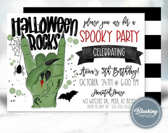 EDITABLE HALLOWEEN INVITATION for kids or adults, Witch Halloween Birthday Invite, Halloween Rocks, Fall Birthday, Costume Party, Printable