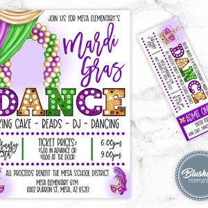 EDITIERBARE Karneval-Tanz-Flyer und Ticket-Set, Schultanz, Karneval-Party-Einladung, König-Queen-Abschlussball-Tanz, pto pta, Instant Access