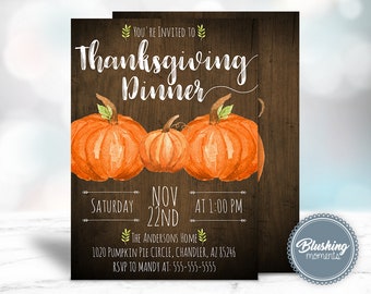 Thanksgiving Invitation Printable, Pumpkin Invitation Template, Editable Invitation, Instant Download, Farmhouse, Rustic, Fall Invite, DIY