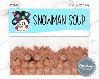 Topper de bolsa de regalo de sopa de muñeco de nieve EDITABLE, toppers de bolsa de Navidad, favores de fiesta de muñeco de nieve, tema de muñeco de nieve, etiqueta de muñeco de nieve, imprimible, descarga instantánea