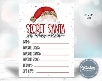 SECRET SANTA Gift Exchange Cards Printable-Christmas Gift Wish List -Secret Santa Exchange Forms-Editable Instant Download PDF