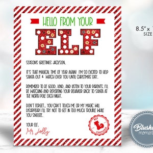 Carta de ELF EDITABLE, Hola de tu elfo, Carta de llegada de elfos, Nota de bienvenida de elfos, Kit de elfos, Ideas de accesorios para fotos de elfos, Actividad de los elfos, Nota del Polo Norte