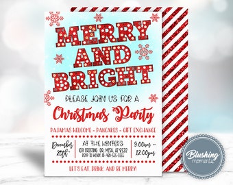 EDITABLE Christmas Party Invitation, Merry and Bright Invite, Christmas Pajama Party, Work Party, Holiday Invites, Printable Invitation