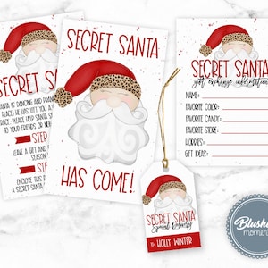 KIT SECRETO DE SANTA Imprimible-Lista de deseos de regalos de actividades navideñas -Formularios de intercambio de juegos de Papá Noel secreto-Etiquetas de Papá Noel secreto-Descarga instantánea editable