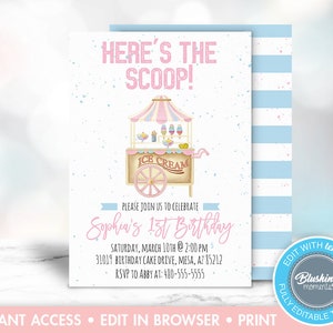 Ice Cream Birthday Party Invitation, Ice Cream Party Invite, Ice Cream Social, Ice Cream Theme, Printable, Editable, Instant Download